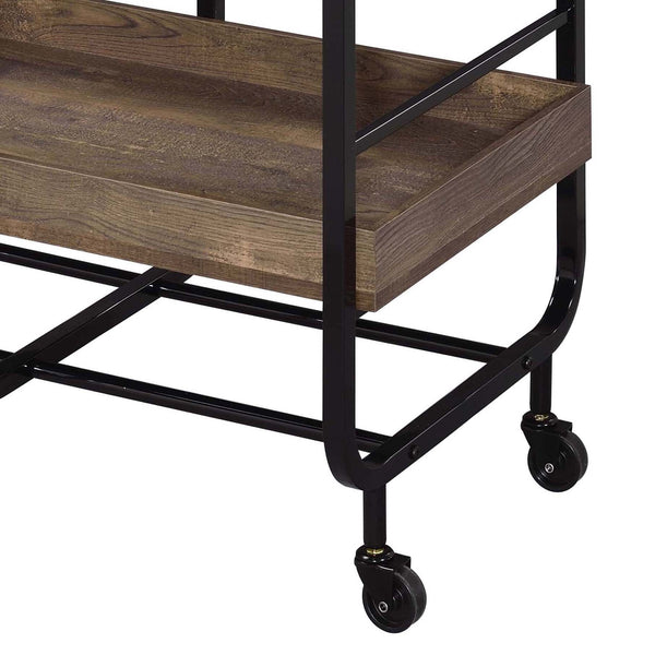English Elm Black Black and Walnut Serving Cart with 3 Adjustable Trays, Industrial Frame, Smooth Casters, Durable Elegance B062P186561