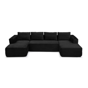 English Elm 132" Modular U Shaped Corduroy Sectional with Deep Seat Cupholders and Cloud Comfort W1117S00343