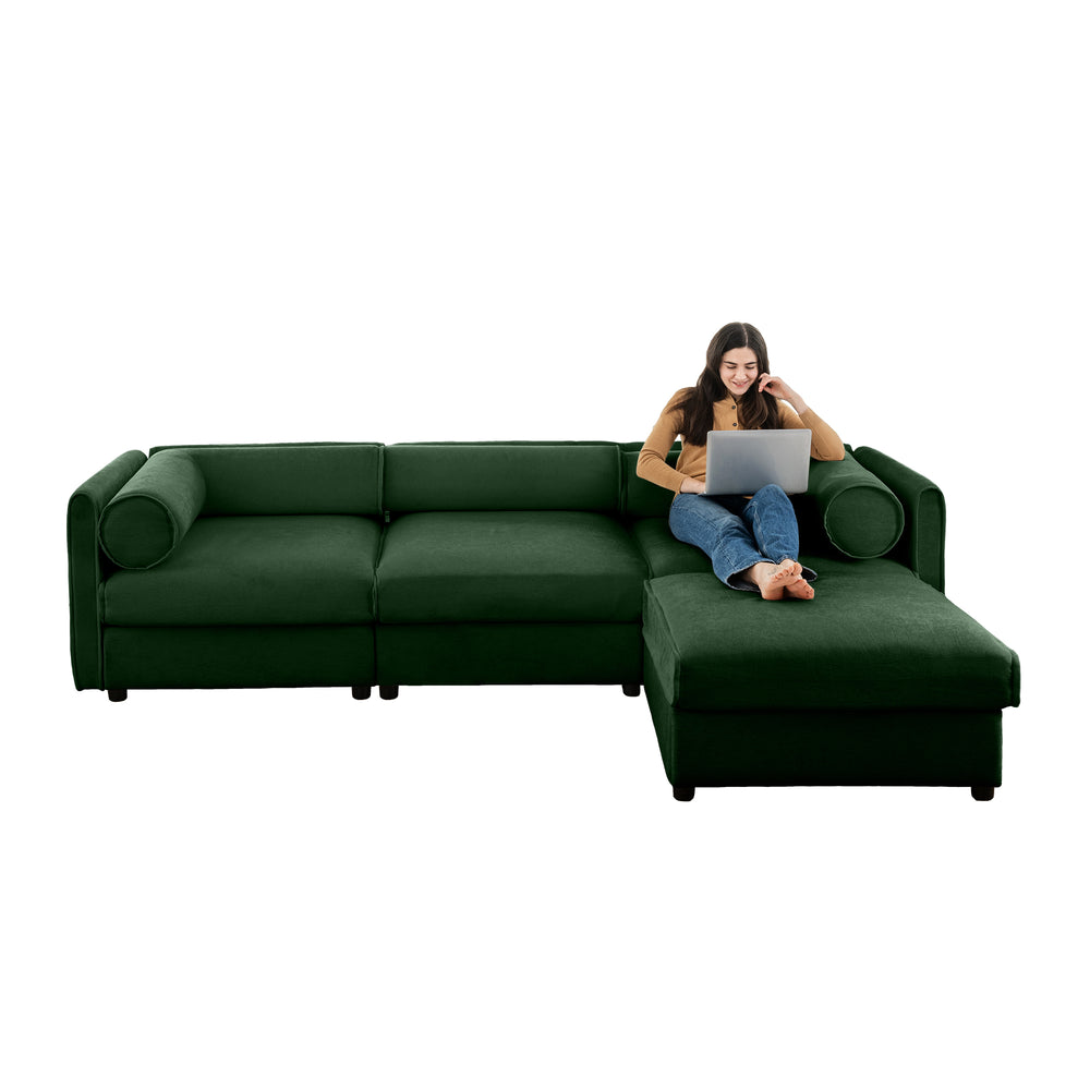 English Elm Elegant Green Chenille Sectional Sofa With Hidden Storage, Ergonomic Comfort, And Stylish Design W714S01061