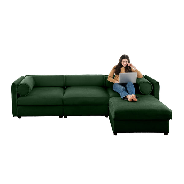 English Elm Elegant Green Chenille Sectional Sofa With Hidden Storage, Ergonomic Comfort, And Stylish Design W714S01061
