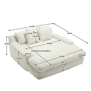 English Elm COOLMORE Chenille 2-Seater Lazy Sofa with 5 Supportive Back Pillows, Deep Seat Couch for Lounge White W395P197923