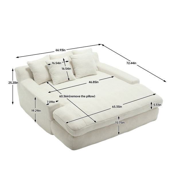 English Elm COOLMORE Chenille 2-Seater Lazy Sofa with 5 Supportive Back Pillows, Deep Seat Couch for Lounge White W395P197923