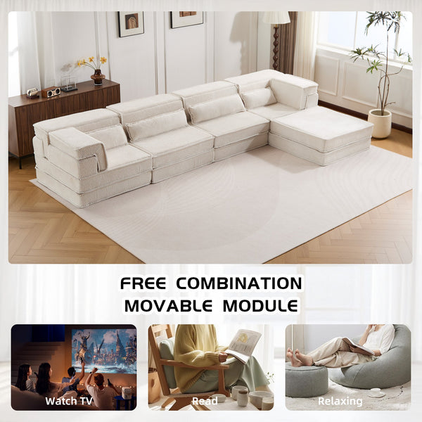 English Elm Compression Mahjong Sofa Bed - Versatile Modular Design, Cozy Circle Fleece, No Assembly, 4 Seater W3723S00035