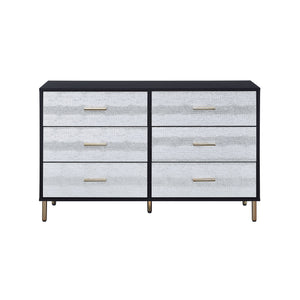 English Elm Myles Faux Crocodile Six-Drawer Dresser with Metal Legs, Full KD Frame, Durable Veneer Finish Black,Gold,Silver 54 L x 22 W x 9 H B2726P286618