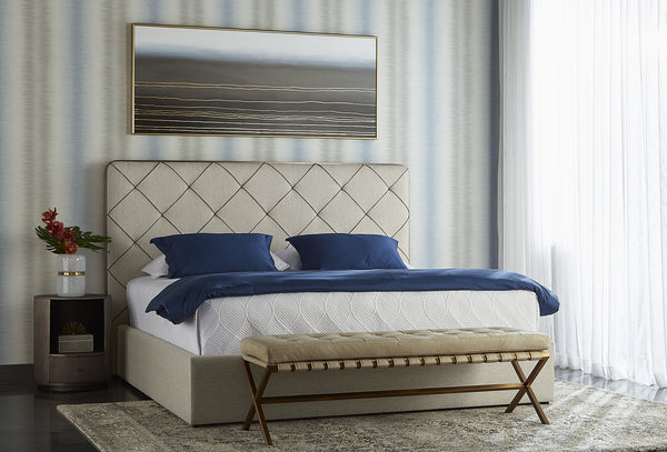 Sunpan Kenji Bench - Elegant Trestle Style with Brushed Gold Finish and Button Tufted Faux Leather Seat Small