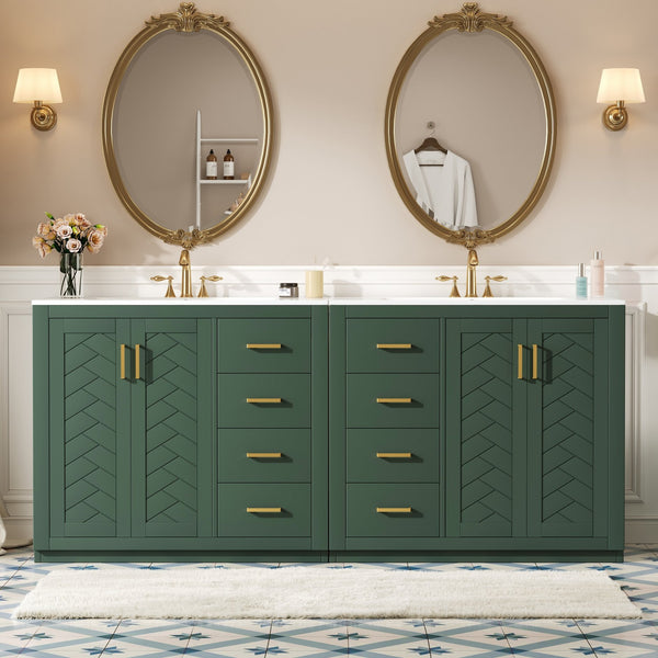 English Elm 72'' Elegant Bathroom Vanity With Ceramic Sink, Soft-Close Drawers & Solid Wood Storage Cabinet Set N710SS00013F