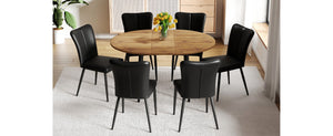 English Elm Table Modern Extendable Dining Set With 6 Black Pu Chairs – Stylish, Space-Saving Design For Gatherings W1151S04146-GIGA