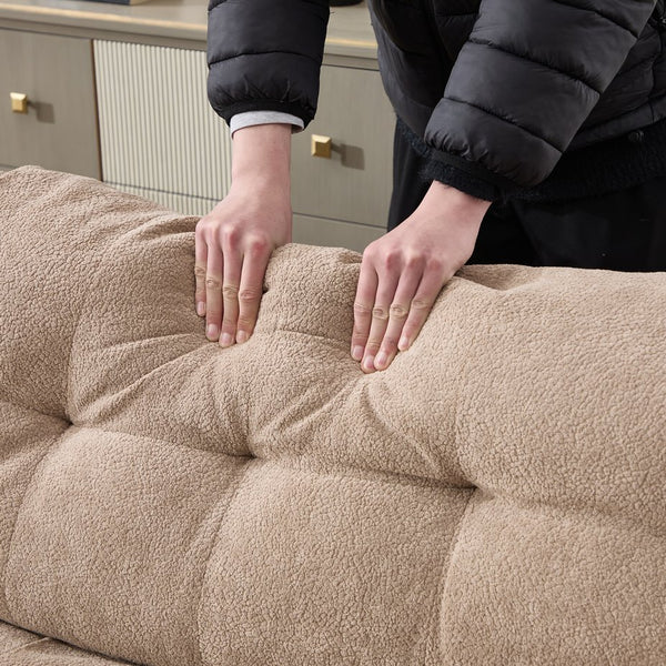 English Elm Modular Cloud Sectional Sofa Flannelette Upholstered Deep Seat with Plush Round Armrests Light Brown W2120S00042