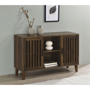 English Elm Brommer Slatted Door Hardwood Sideboard Cabinet with Tapered Legs for Dining Rooms B062P451809