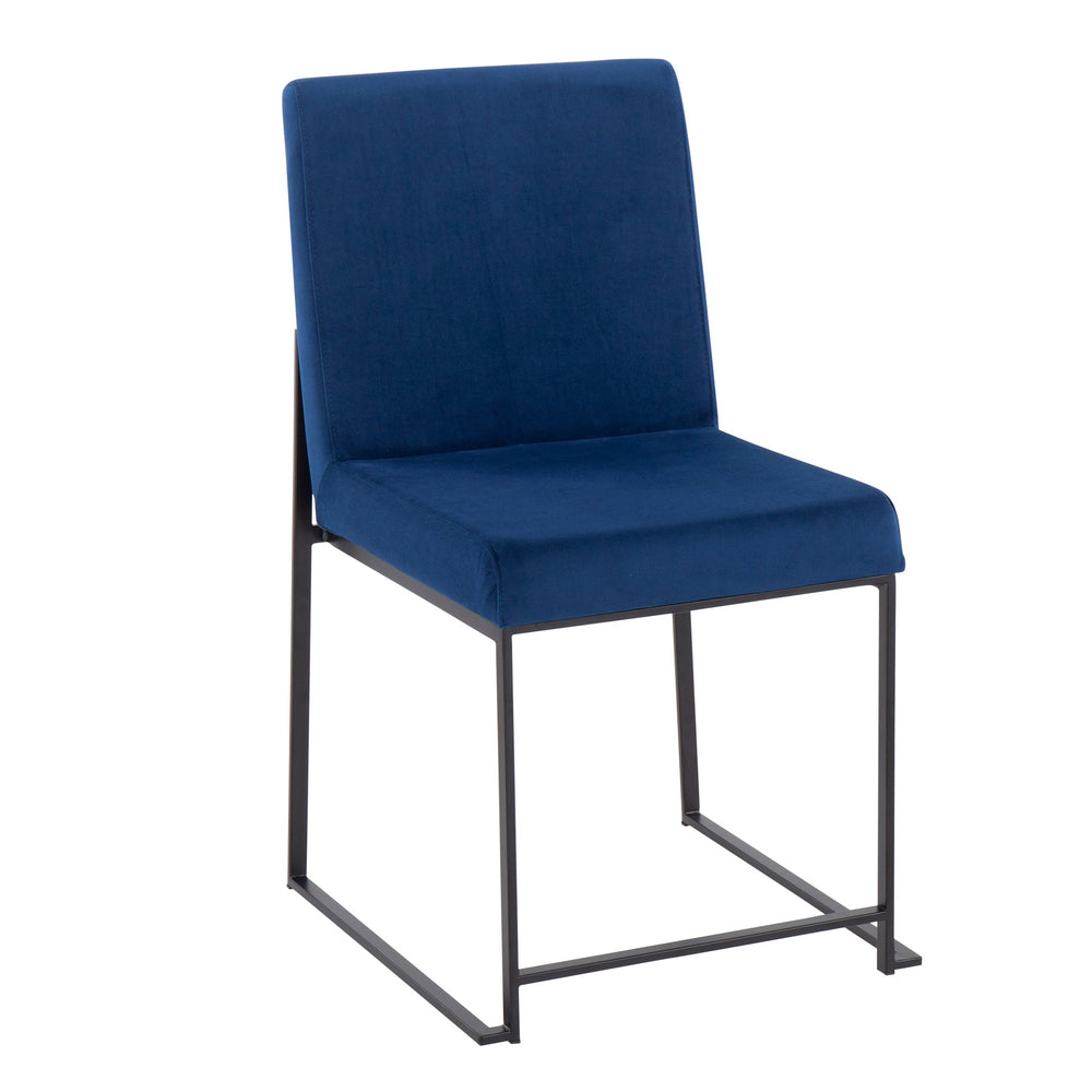 English Elm High Back Fuji Contemporary Dining Chairs Set Of 2 In Blue Velvet & Black Steel - Stylish Comfort B202P223552