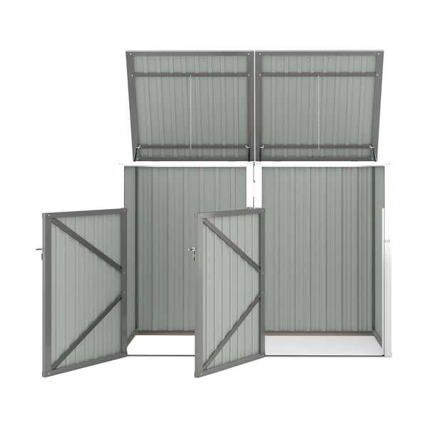 English Elm Garbage Bin Shed Galvanized Steel Enclosure for Two Cans Outdoor Weather Resistant Light Gray W1598P357715