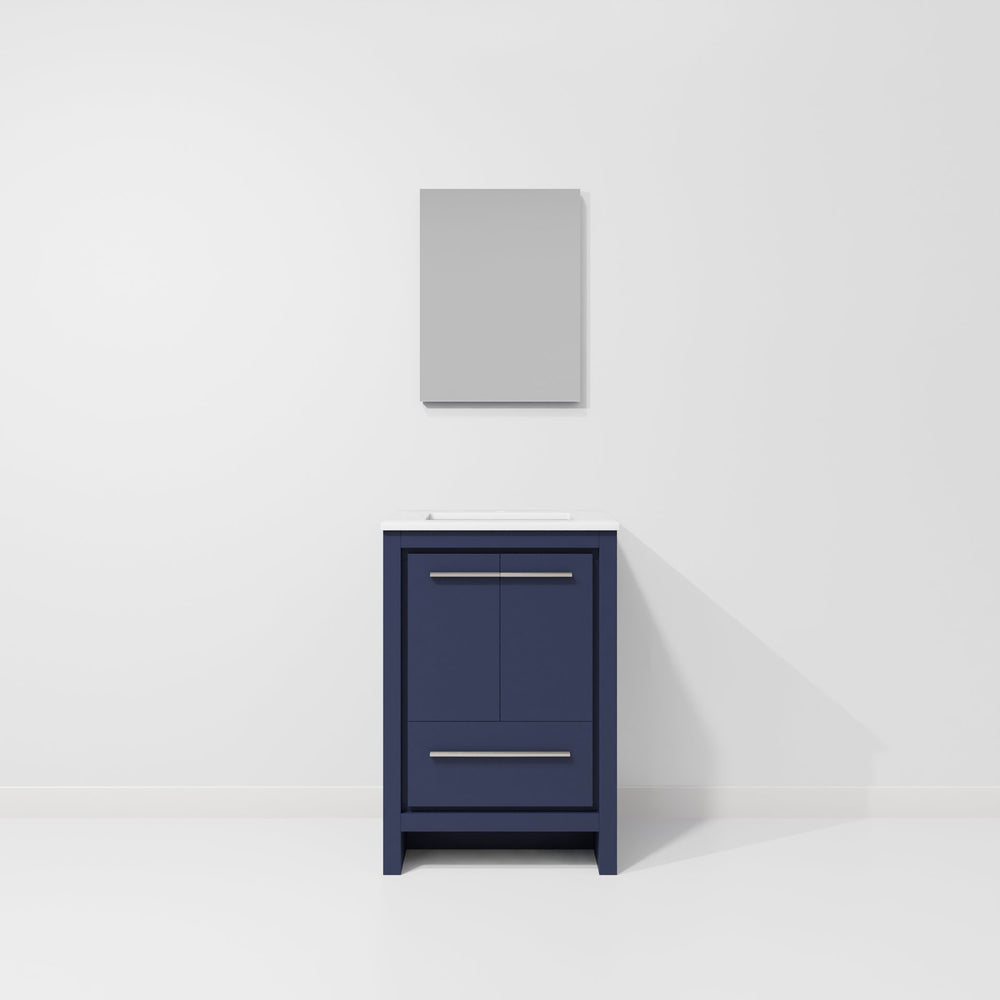 English Elm Navy Wood Bath Vanity 24"W x 20"D with White Quartz Top, Soft-Close Storage & 18" Mirror B2731S01474