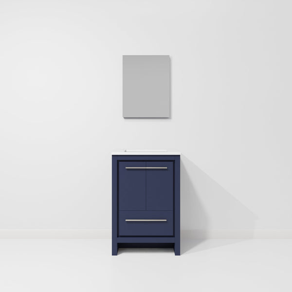 English Elm Navy Wood Bath Vanity 24"W x 20"D with White Quartz Top, Soft-Close Storage & 18" Mirror B2731S01474