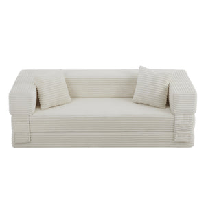 English Elm Modern Cord Fabric Convertible Sofa Sleeper Low Profile Square Frame for Apartments White W3396P439850