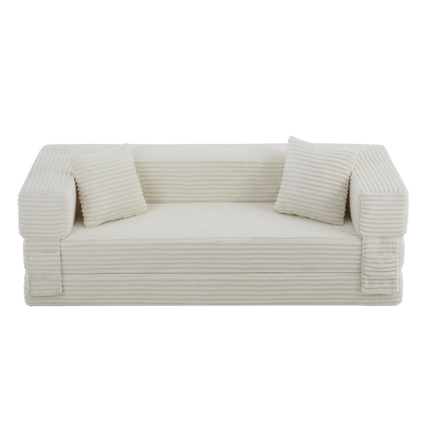 English Elm Modern Cord Fabric Convertible Sofa Sleeper Low Profile Square Frame for Apartments White W3396P439850