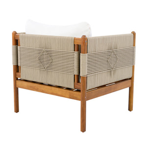 English Elm Outdoor Acacia Wood Patio Club Chair with Diamond Rope Weave and Weather Cushions Beige,Cream,Teak N768P361445T