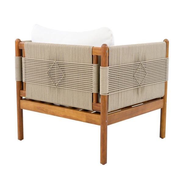 English Elm Outdoor Acacia Wood Patio Club Chair with Diamond Rope Weave and Weather Cushions Beige,Cream,Teak N768P361445T