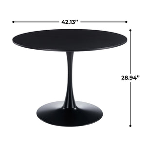 English Elm 42.1" Round Tulip Pedestal Dining Table Mid-century Mdf Top Seats Six Glossy Black W234P421897