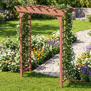 English Elm Wooden Garden Arch Solid Lattice Frame for Climbing Vines Weddings and Backyard Decor W2640P356950