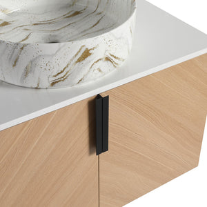 English Elm 30" Stylish Wall-Mounted Bathroom Vanity With Ceramic Sink, Soft-Close Doors & Modern Design W999S00445