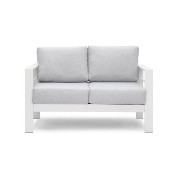 English Elm 50" Cast Aluminum Outdoor Loveseat with Uv Resistant Olefin Cushions for Patio Decks White+Gray B082P454975