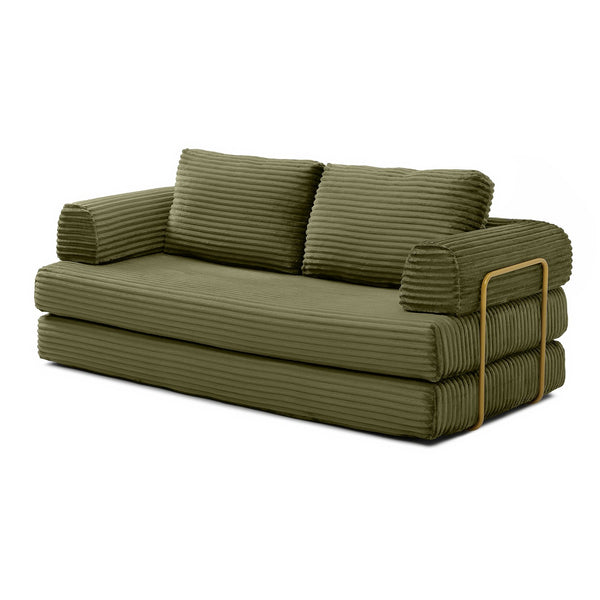 English Elm Convertible Floor Sofa Futon with Corduroy Upholstery for Living Room Lounging and Sleeping Green W1117P434729