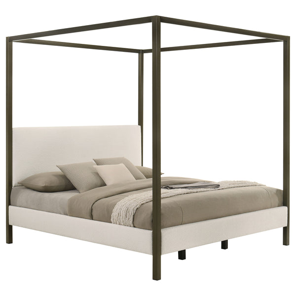 English Elm Mellie Vanilla Eastern King Canopy Bed with Bronze Frame, Upholstered Posts & Elegant Modern Lines B062S01058