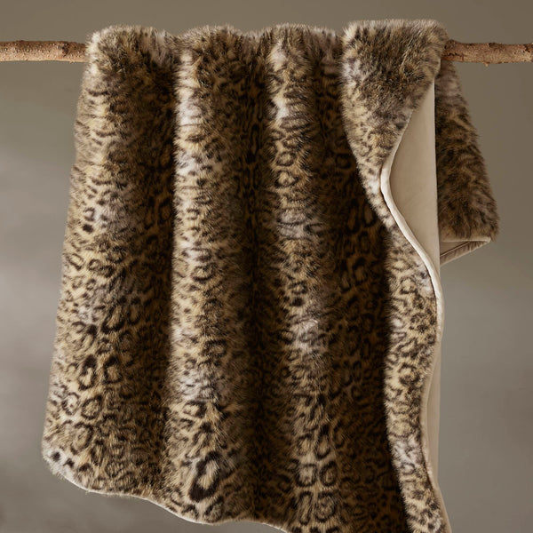 English Elm 1-piece Oversized Faux Fur Throw Bobcat Print Plush Velvet Backed Cozy Sofa Blanket Leopard B035P408335