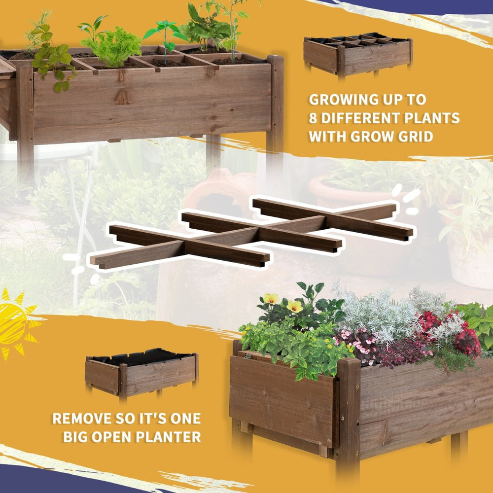 English Elm Outsunny Raised Garden Bed With 8 Grow Grids & Folding Table - Mobile Wooden Planter For Herbs, Veggies W2225P174418-GIGA