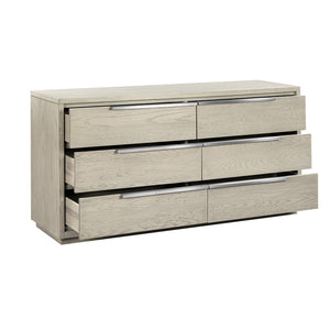 English Elm Abbey Solid Oak Six Drawer Dresser Gray Finish Wide Low Profile Bedroom Storage B2736P464852