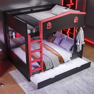 English Elm Twin Xl Solid Pine Loft Bed with Built-in Led Lighting and Storage Shelves W1580S00393