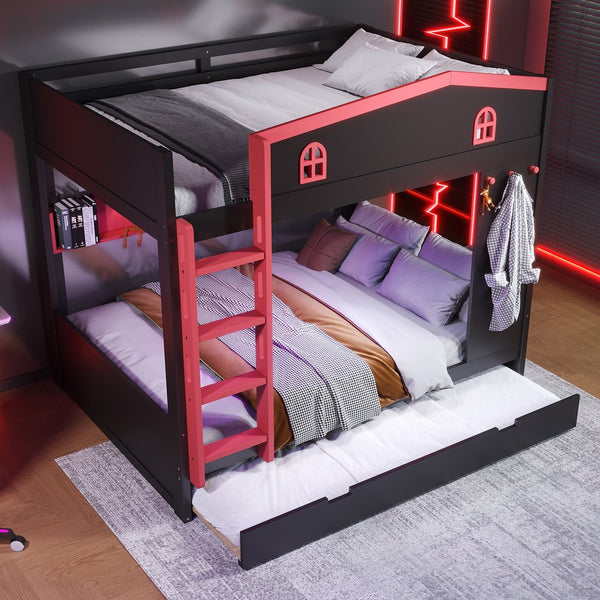 English Elm Twin Xl Solid Pine Loft Bed with Built-in Led Lighting and Storage Shelves W1580S00393