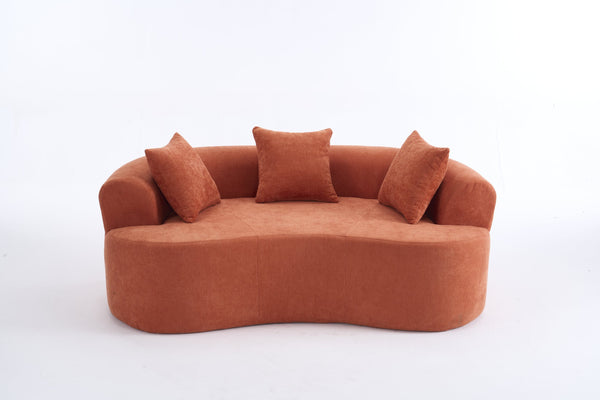 English Elm Crescent-shaped Curved Chenille Loveseat Low Profile Deep Seat Modern Living Room Sofa Orange W5188P450351