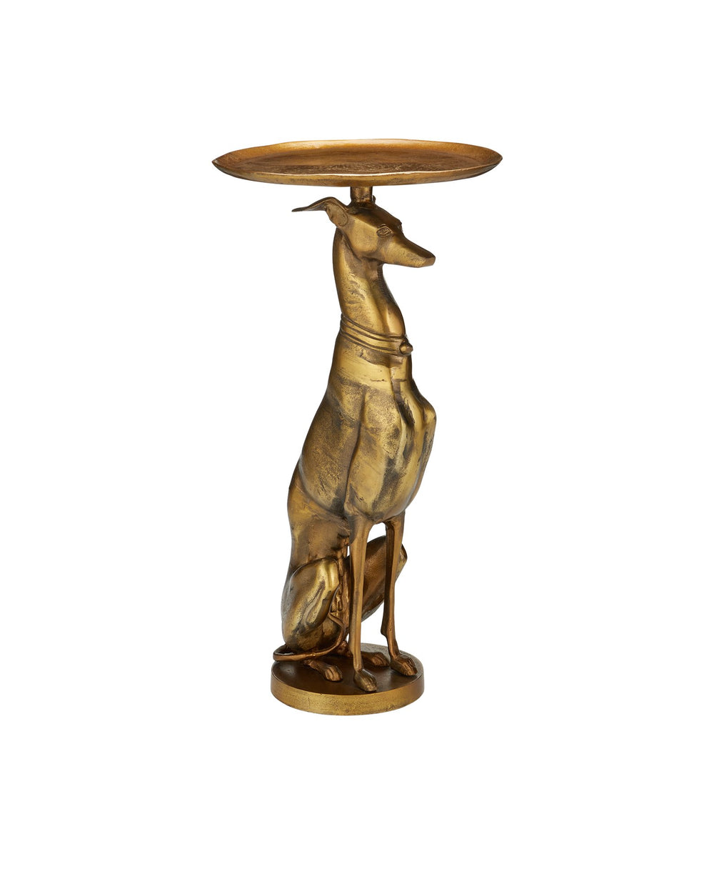 Currey & Company Ballyregan Brass Accent Table - Whimsical Greyhound Base & Antique Finish For Chic Home Decor Gold Cast Aluminum 4000-0239-currey-company