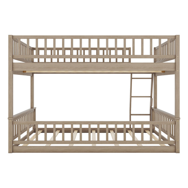 English Elm Full Xl Over Queen Bunk Bed Pine Frame with Guardrails Ladder and Slat Support Walnut GX000450AAD