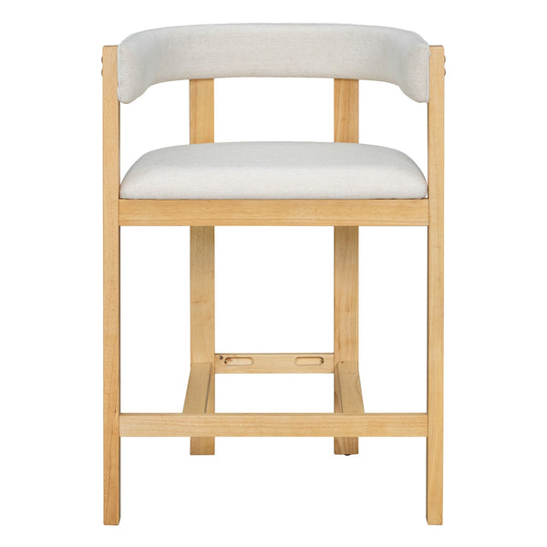 English Elm Christopher Knight Home® - COUNTER Mid-Century Modern 2-Piece Upholstered Barrel Back Stools with Rubberwood Frame and Foam Padding Beige+Natural N771P243848N