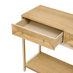 English Elm Trexm Retro Modern Console Table Two Drawers Geometric Matte Black Gold Entryway N715P227910N