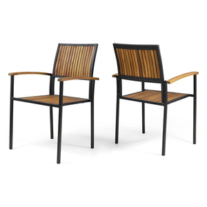 English Elm Christopher Knight Home® - BRIDGET Acacia Wood and Metal Dining Chair Set of 2 — Weather-Resistant Vertical Slat Design, Durable Teak+ Black 63338.00