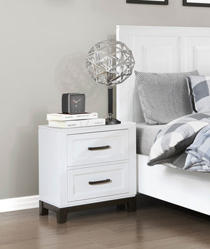 English Elm White Garretson Nightstand with 2 Drawers Rustic-Transitional Bedroom Accent Table, Metal Bar Hardware B011P255283