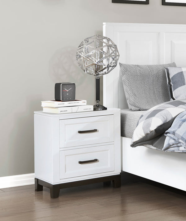 English Elm White Garretson Nightstand with 2 Drawers Rustic-Transitional Bedroom Accent Table, Metal Bar Hardware B011P255283
