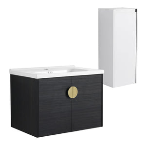 English Elm 28" Wall-Mounted Bathroom Vanity With Ceramic Sink & Side Cabinet – Space-Saving, Soft-Close Doors! W999S00327