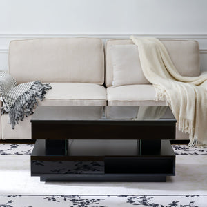 English Elm 39.3" Lift Top Coffee Table with Hidden Storage, 2 Drawers, Adjustable LED Ambience Lights and Durable Lift Mechanism Black W3871P368907