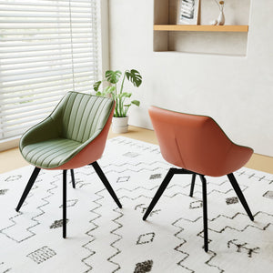 English Elm A Set of 2 Mid-century Pu Leather Dining Chairs with Ergonomic Back and Metal Legs Green W2189P196218