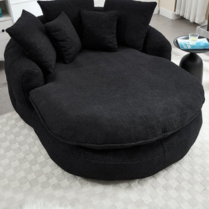 English Elm Oversized Memory Foam Chenille Bean Bag Sofa with Ergonomic Back Support, 3 Large & 2 Small Pillows Black W395P359415