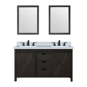 English Elm Brown Double Bath Vanity Set With White Quartz Countertop, Matte Black Faucet & 24" Mirrors Included B2731S01071