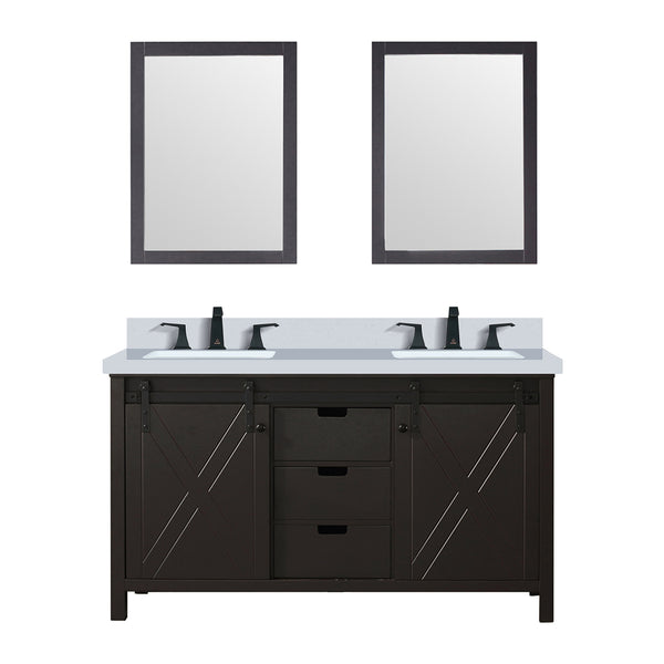 English Elm Brown Double Bath Vanity Set With White Quartz Countertop, Matte Black Faucet & 24" Mirrors Included B2731S01071