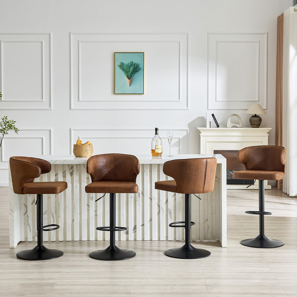 English Elm Modern Oil Wax Upholstered Swivel Barstool Set with Lumbar Support and Chrome Base W2920S00133
