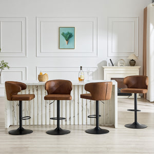 English Elm Modern Oil Wax Upholstered Swivel Barstool Set with Lumbar Support and Chrome Base W2920S00133