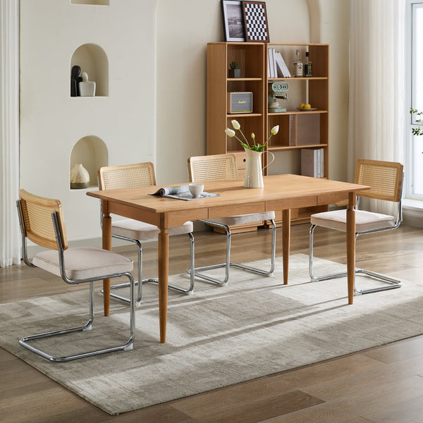 English Elm Mid Velvet Mid Century Dining Chair with Rattan Back, Solid Wood Frame, Plush Velvet, 360lb Capacity Beige W1143P168322