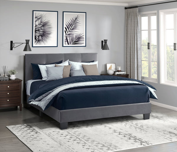 English Elm 1pc Full Platform Bed Newberry Brown Velvet Upholstered Button-Tufted Adjustable Headboard, Solid Wood Frame Dark Gray 60 L x 26 W x 5 H B011P203578
